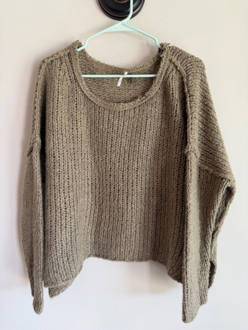 Free People Chunky Scoop Neck Sweater in Olive